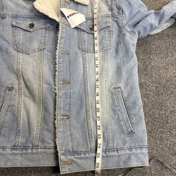 NWT Omoone Size Xsmall Sherpa Fleece White Lined Light Wash Denim Jacket - Picture 6 of 9